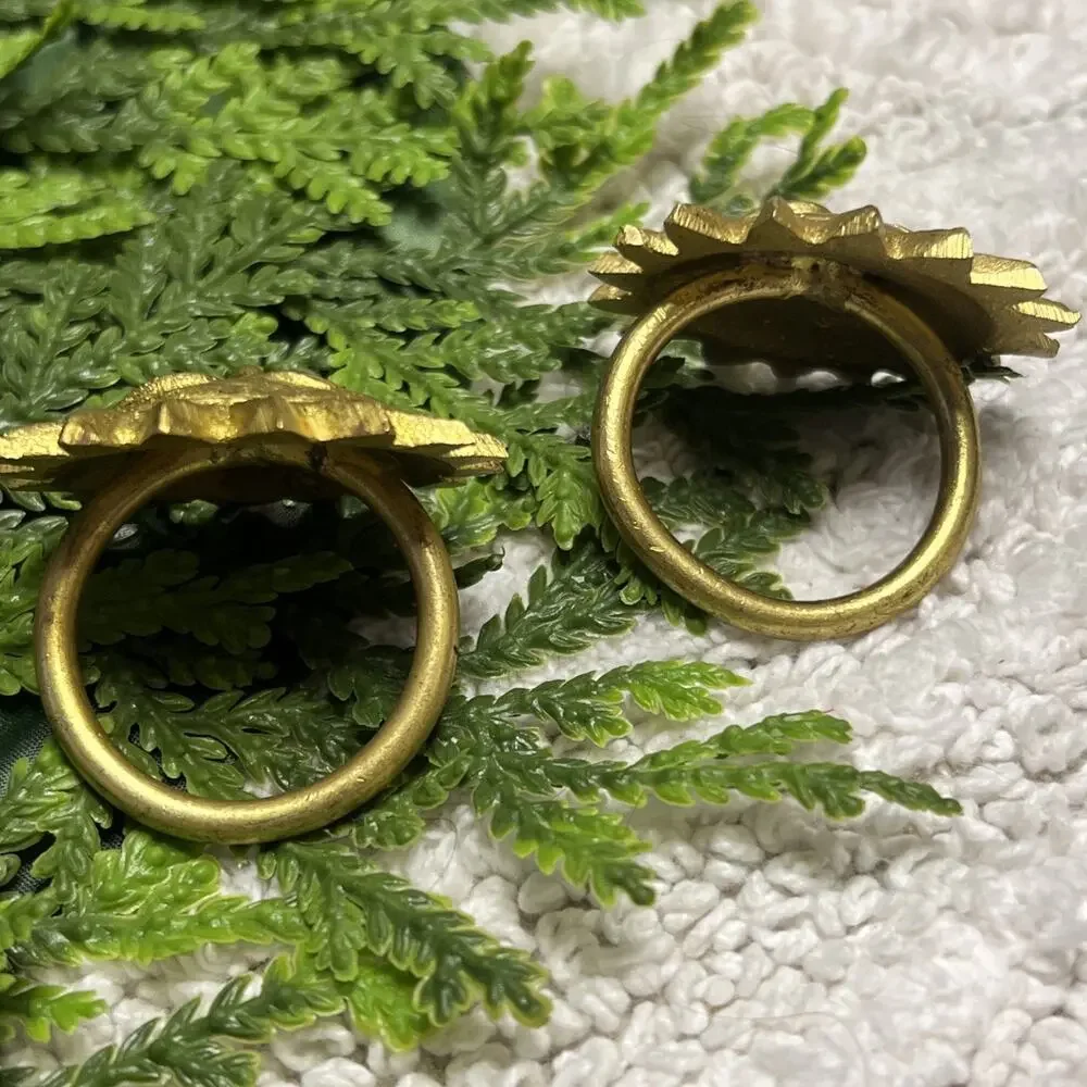 Vintage Gold Napkin Ring Curtain Tie Sun Face Celestial 90s Decor Boho Set of 2